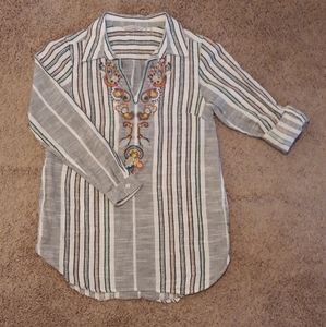 Soft Surroundings Aruba Boho Pullover Tunic Cotton Top Embroidered Size XS